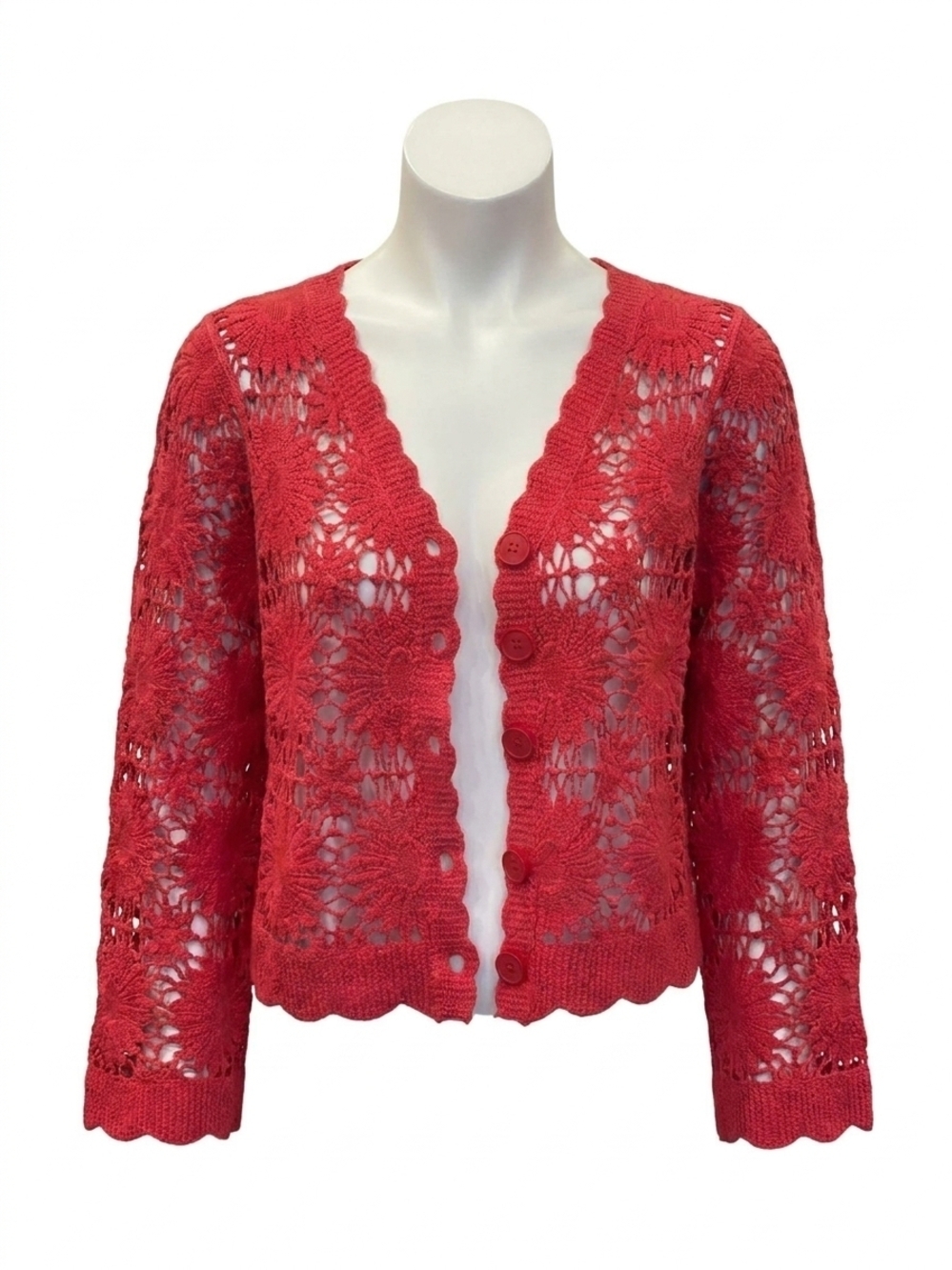 NEW ESQUALO women's stina crochet cardigan in strawberry